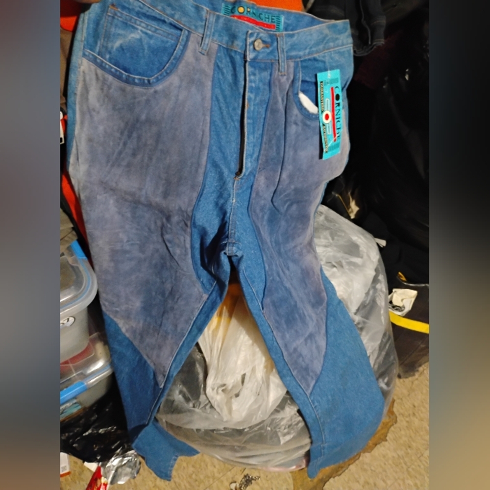 Vintage Corniche Jeans Mens 34 Blue W/ Suede Thighs Thick Cotton